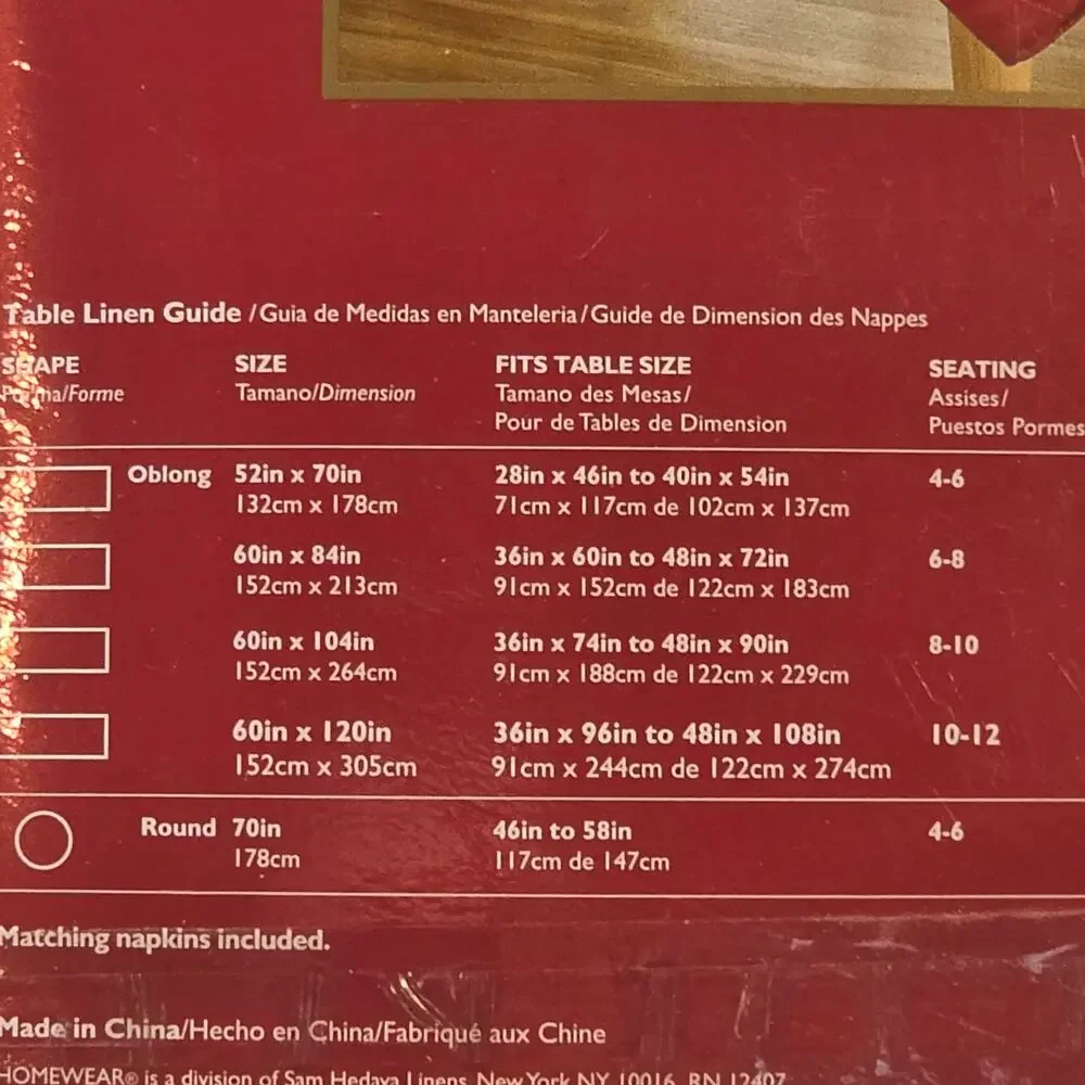Homewear Dinner Party Noel Christmas Tablecloth Set Red 60x84 Oblong & 6 Napkins